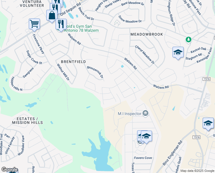 map of restaurants, bars, coffee shops, grocery stores, and more near 8031 Soothing Creek in San Antonio