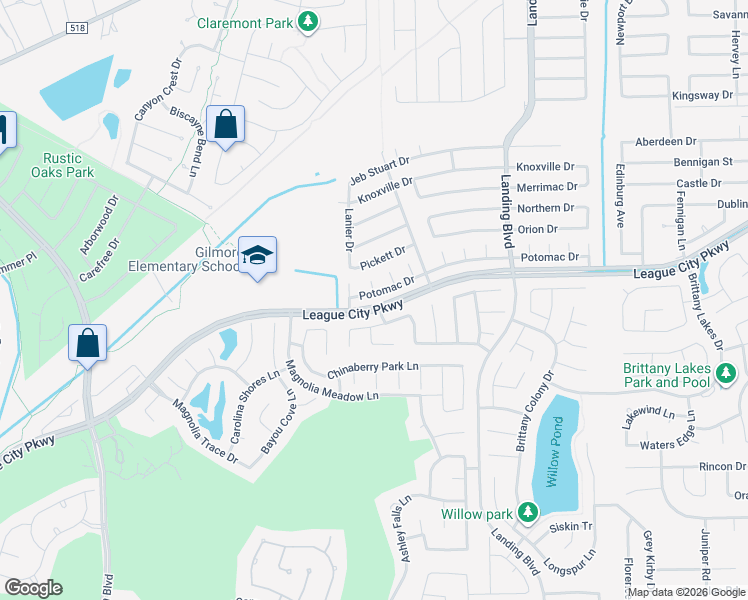 map of restaurants, bars, coffee shops, grocery stores, and more near 2915 Potomac Drive in League City