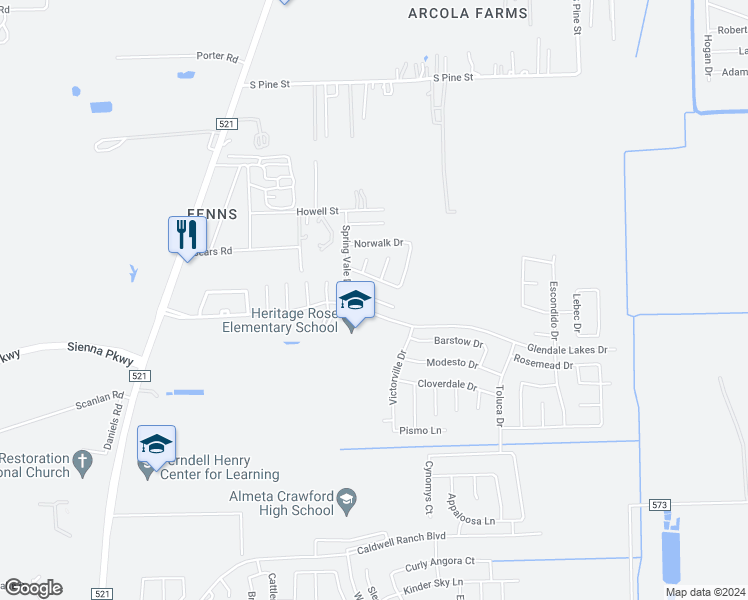 map of restaurants, bars, coffee shops, grocery stores, and more near 606 Palo ALto Court in Rosharon
