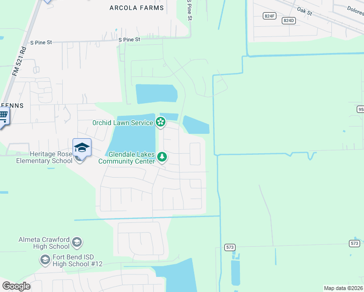 map of restaurants, bars, coffee shops, grocery stores, and more near 726 Aberhill Drive in Rosharon