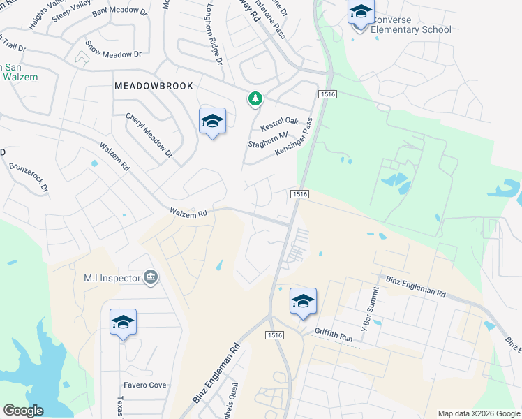 map of restaurants, bars, coffee shops, grocery stores, and more near 5806 Gulf Meadow in Converse