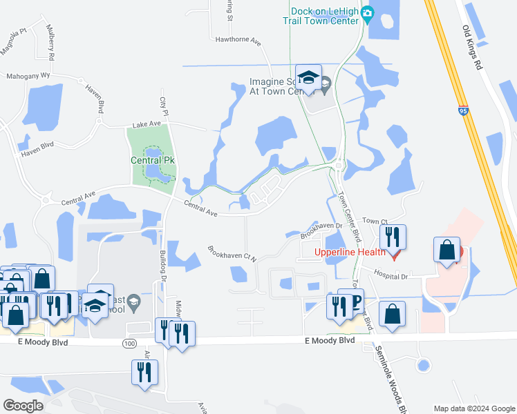 map of restaurants, bars, coffee shops, grocery stores, and more near 1338 Central Avenue in Flagler Beach