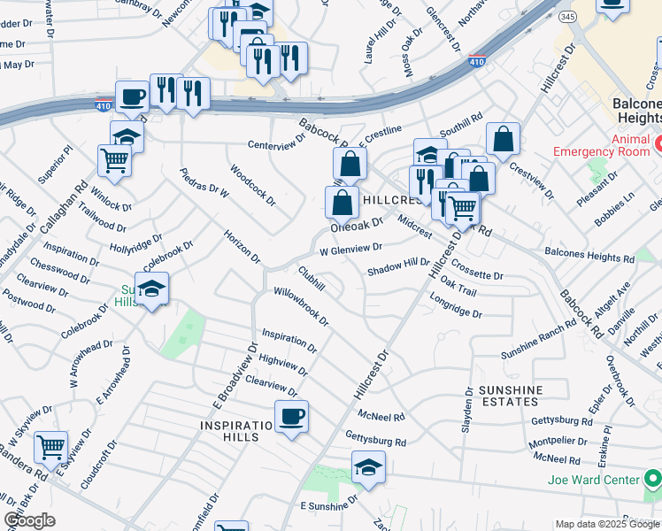 map of restaurants, bars, coffee shops, grocery stores, and more near 511 West Crestline Drive in San Antonio