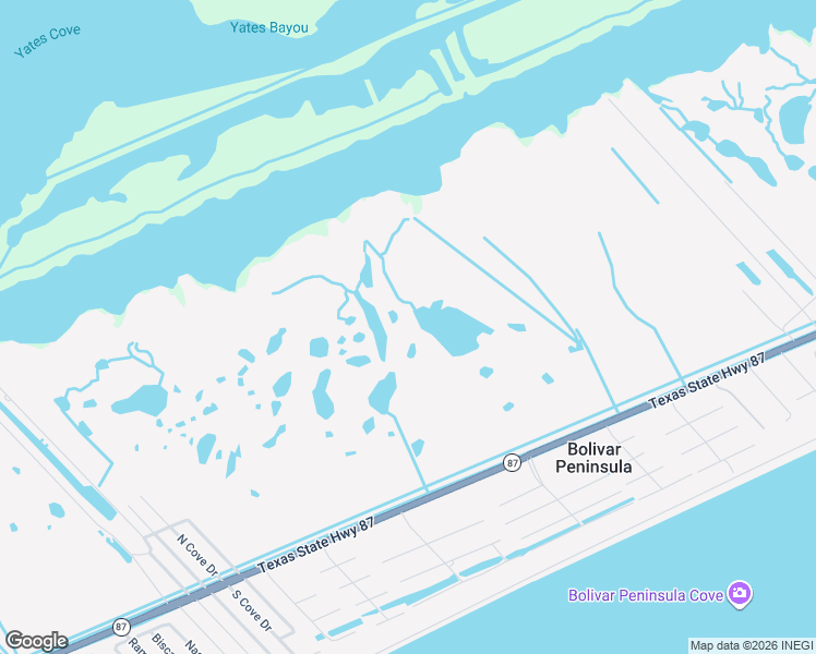 map of restaurants, bars, coffee shops, grocery stores, and more near 3304 State Highway 87 in Bolivar Peninsula