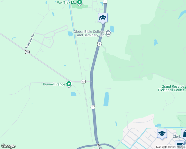 map of restaurants, bars, coffee shops, grocery stores, and more near 1840 North State Street in Bunnell