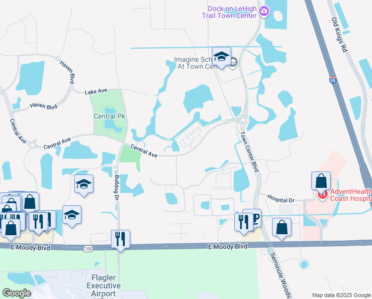 map of restaurants, bars, coffee shops, grocery stores, and more near 3000 Sunset Boulevard in Palm Coast