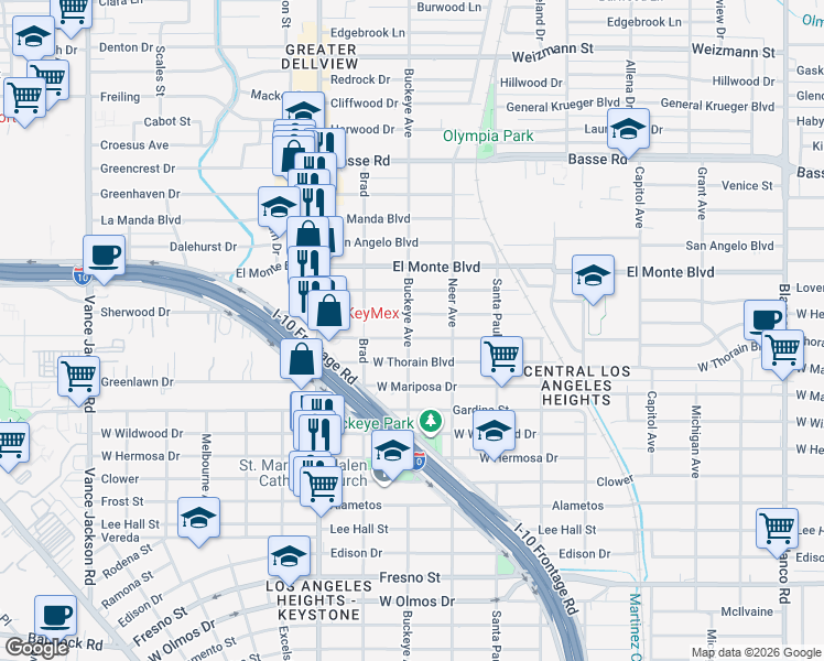 map of restaurants, bars, coffee shops, grocery stores, and more near 1710 West Hermine Boulevard in San Antonio