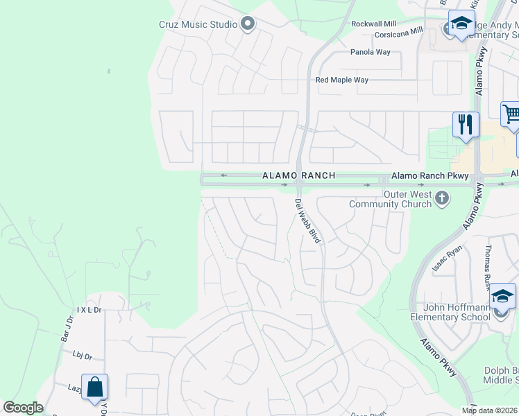 map of restaurants, bars, coffee shops, grocery stores, and more near 5019 Sandhill Crane in San Antonio