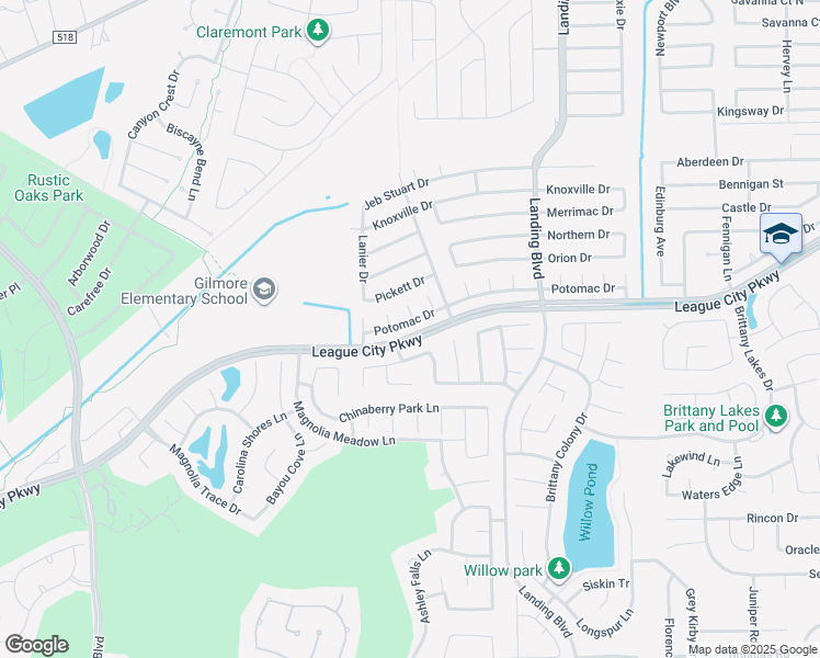 map of restaurants, bars, coffee shops, grocery stores, and more near 2815 Potomac Drive in League City