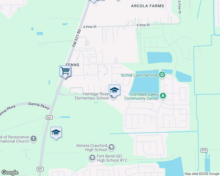 map of restaurants, bars, coffee shops, grocery stores, and more near 606 Palo ALto Court in Rosharon