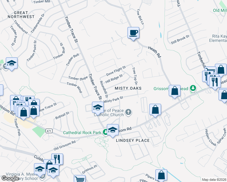 map of restaurants, bars, coffee shops, grocery stores, and more near 7866 Hawk Trail Street in San Antonio