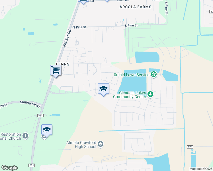map of restaurants, bars, coffee shops, grocery stores, and more near 606 Palo ALto Court in Rosharon