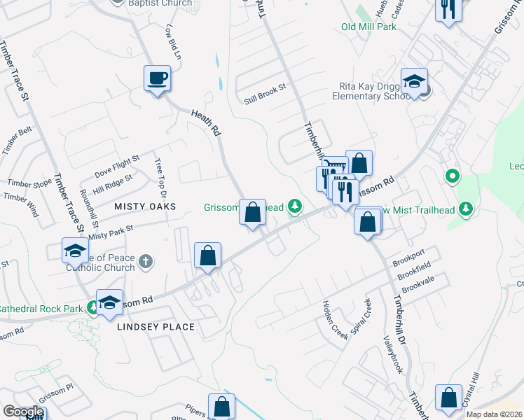 map of restaurants, bars, coffee shops, grocery stores, and more near 5215 Heath Road in San Antonio