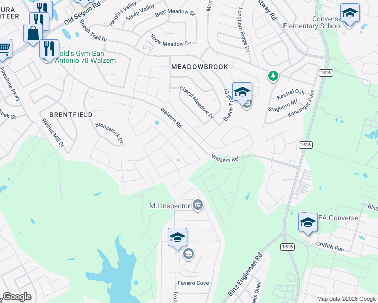 map of restaurants, bars, coffee shops, grocery stores, and more near 7950 South Fm 1516 in Converse