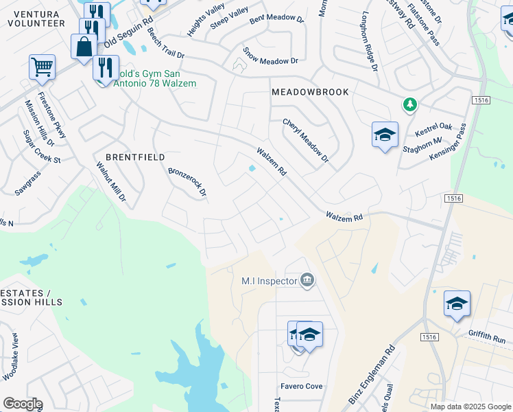 map of restaurants, bars, coffee shops, grocery stores, and more near 8209 Soothing Creek in San Antonio