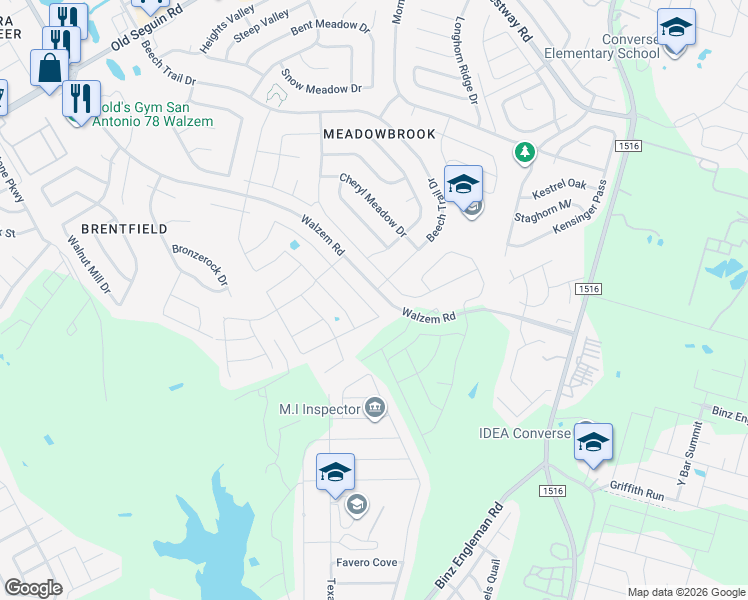 map of restaurants, bars, coffee shops, grocery stores, and more near 7950 South Fm 1516 in Converse