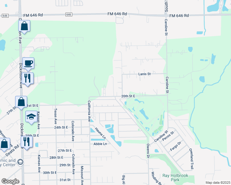 map of restaurants, bars, coffee shops, grocery stores, and more near 5017 20th Street East in Dickinson