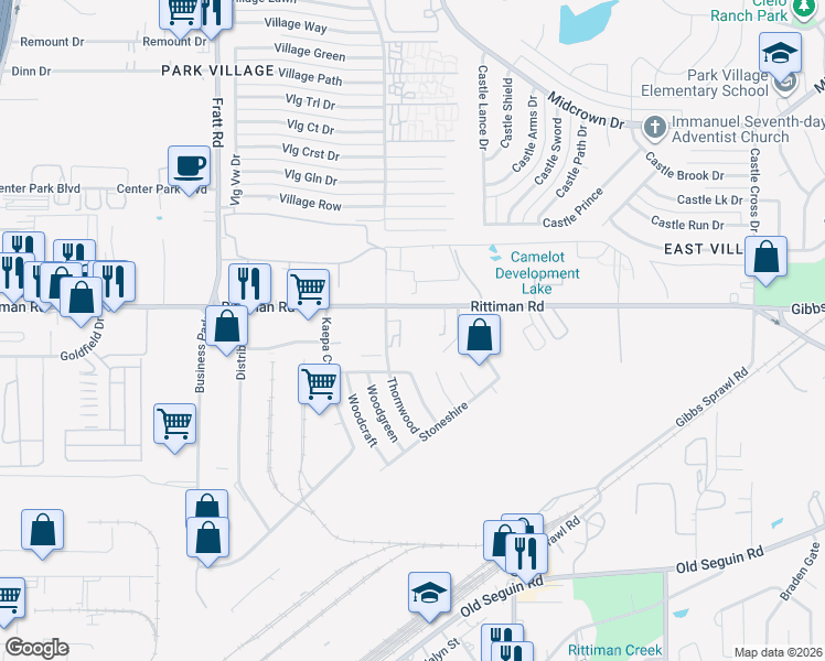 map of restaurants, bars, coffee shops, grocery stores, and more near 5320 Rittiman Road in San Antonio