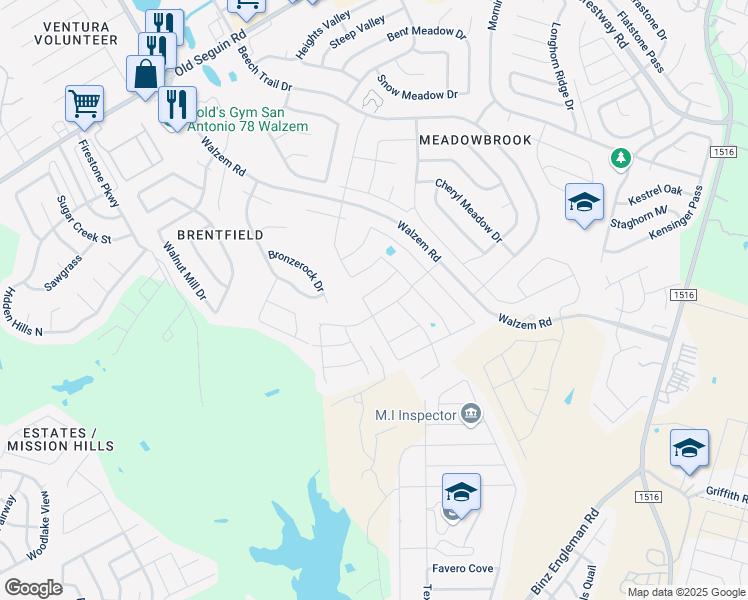 map of restaurants, bars, coffee shops, grocery stores, and more near 8236 Rocky Pebble in Converse