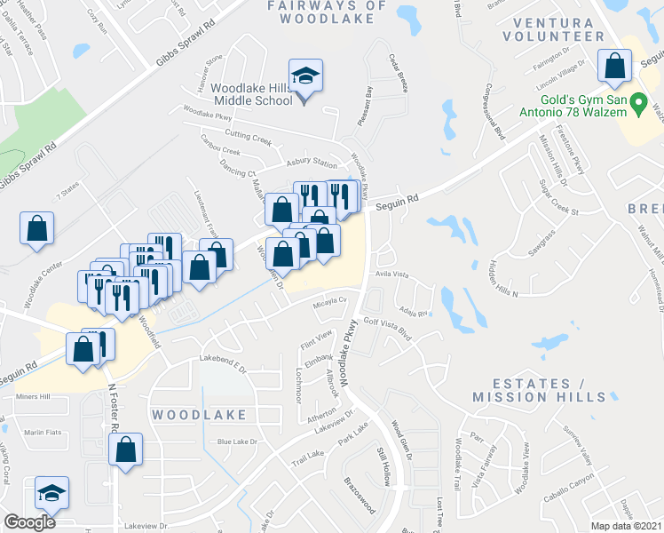 map of restaurants, bars, coffee shops, grocery stores, and more near 7014 Farm to Market Road 78 in San Antonio