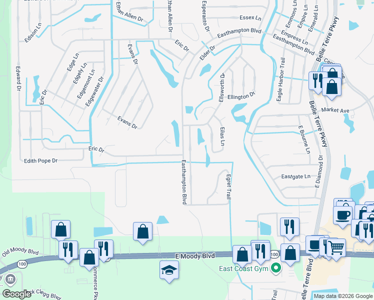map of restaurants, bars, coffee shops, grocery stores, and more near 12 Egan Drive in Palm Coast
