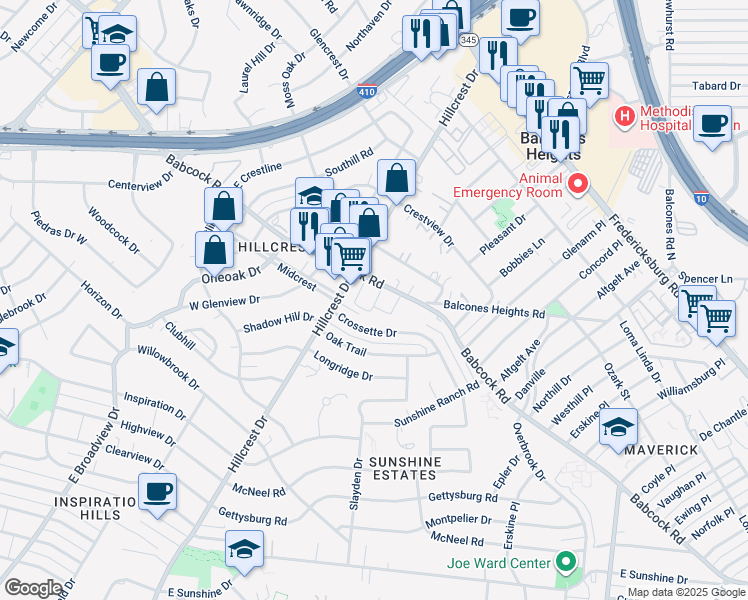 map of restaurants, bars, coffee shops, grocery stores, and more near in San Antonio