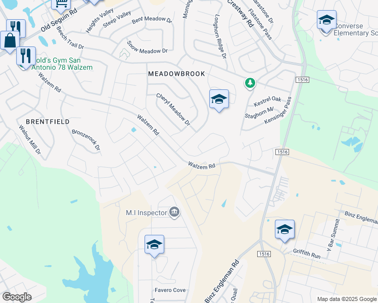 map of restaurants, bars, coffee shops, grocery stores, and more near 8219 Chestnut Barr Drive in Converse