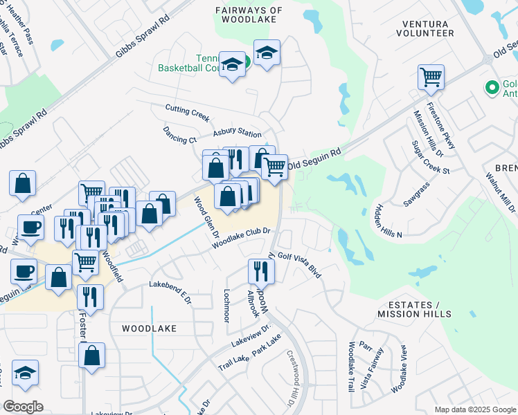 map of restaurants, bars, coffee shops, grocery stores, and more near Unnamed Road in San Antonio