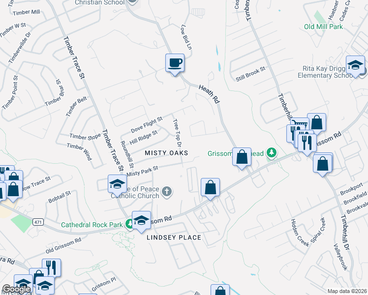 map of restaurants, bars, coffee shops, grocery stores, and more near 7922 Misty Moon in San Antonio