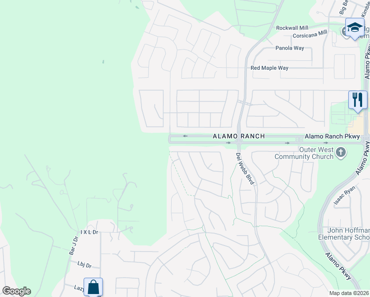 map of restaurants, bars, coffee shops, grocery stores, and more near 12911 Sand Holly in San Antonio