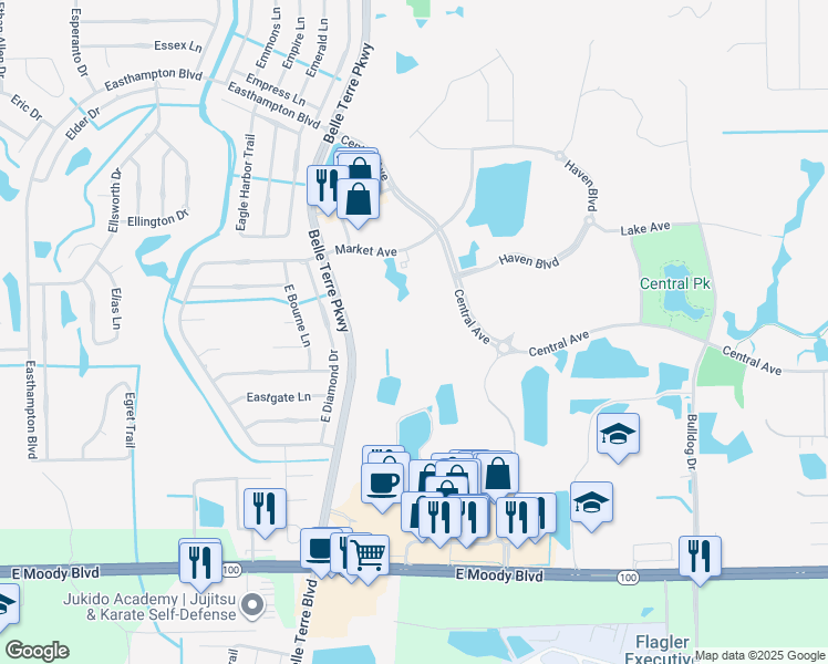 map of restaurants, bars, coffee shops, grocery stores, and more near 14 Market Ave in Palm Coast
