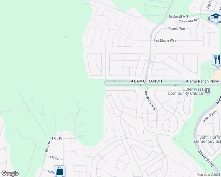 map of restaurants, bars, coffee shops, grocery stores, and more near 12911 Sand Holly in San Antonio