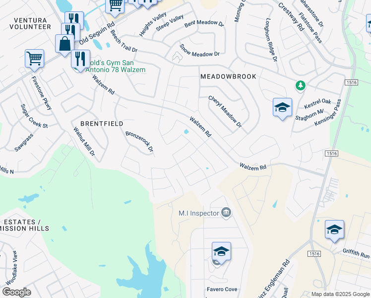 map of restaurants, bars, coffee shops, grocery stores, and more near 8236 Rocky Pebble in Converse