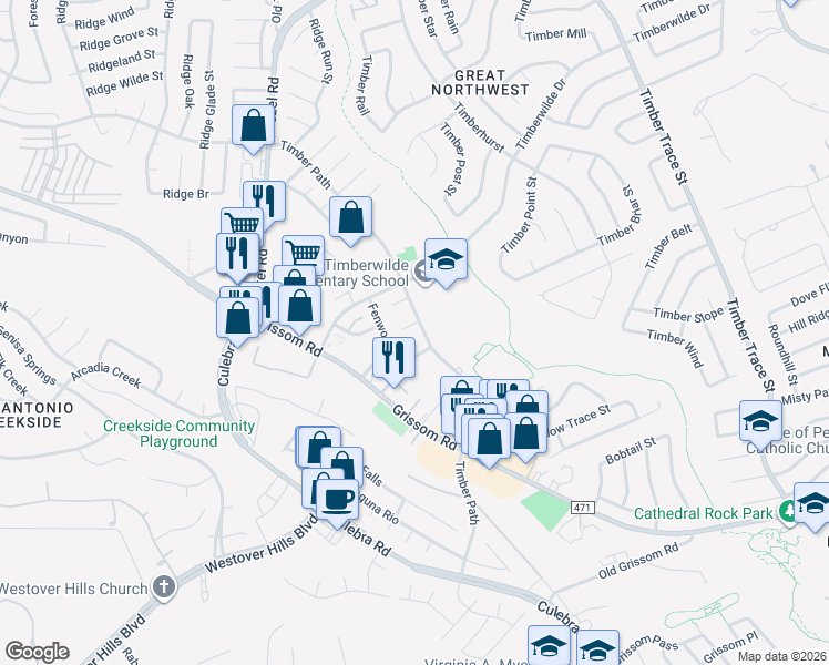 map of restaurants, bars, coffee shops, grocery stores, and more near 8902 Ritzel Cove in San Antonio