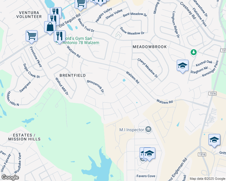 map of restaurants, bars, coffee shops, grocery stores, and more near 8202 Lazy Brook in Converse