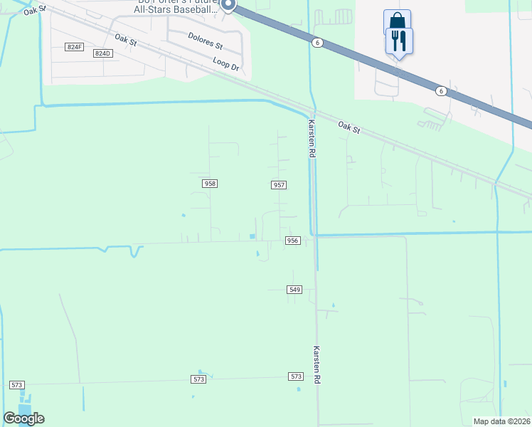 map of restaurants, bars, coffee shops, grocery stores, and more near 6830 Viva Lane in Rosharon