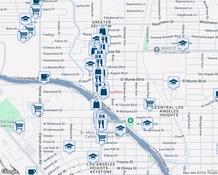 map of restaurants, bars, coffee shops, grocery stores, and more near 1804 Mardell Street in San Antonio