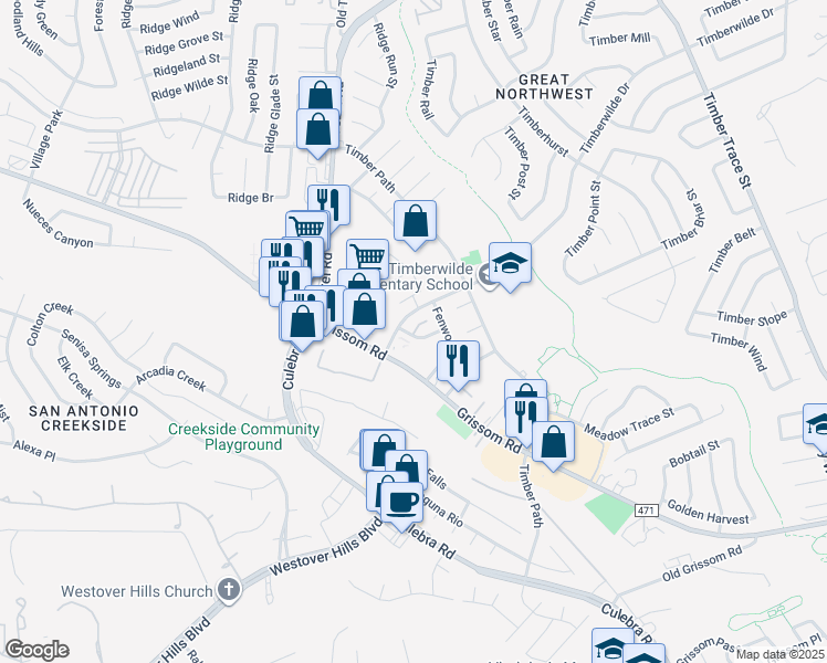 map of restaurants, bars, coffee shops, grocery stores, and more near 9021 Wellwood Street in San Antonio