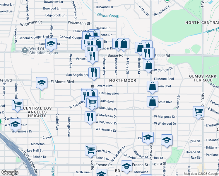 map of restaurants, bars, coffee shops, grocery stores, and more near 612 Lovera Boulevard in San Antonio