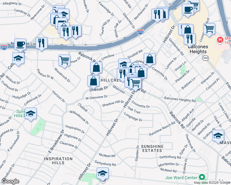 map of restaurants, bars, coffee shops, grocery stores, and more near 207 West Glenview Drive in San Antonio