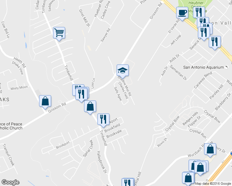 map of restaurants, bars, coffee shops, grocery stores, and more near 6612 Sally Agee in San Antonio