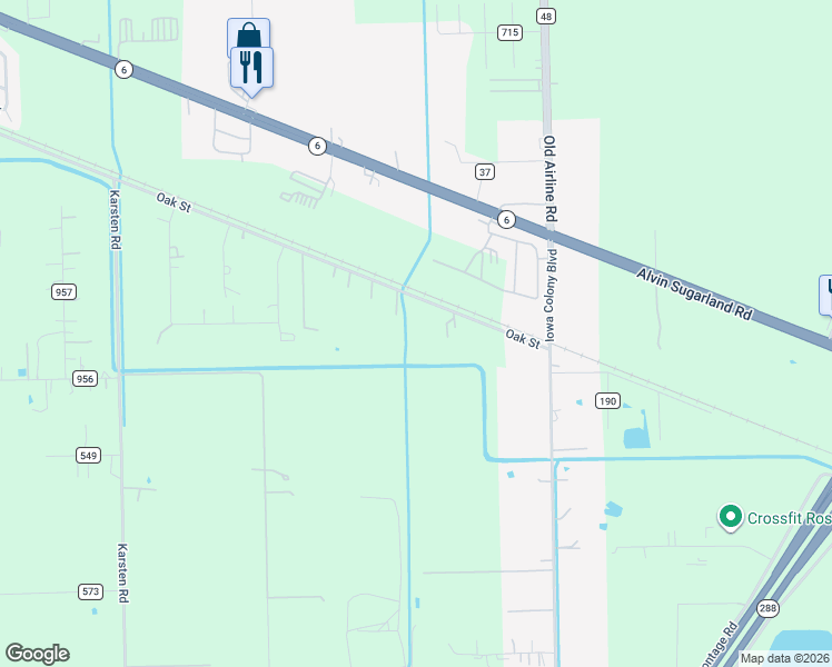 map of restaurants, bars, coffee shops, grocery stores, and more near 3823 County Road 190 in Rosharon