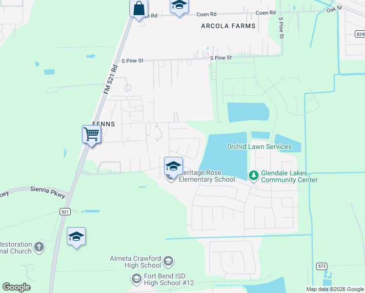 map of restaurants, bars, coffee shops, grocery stores, and more near 6826 Altadena Drive in Rosharon