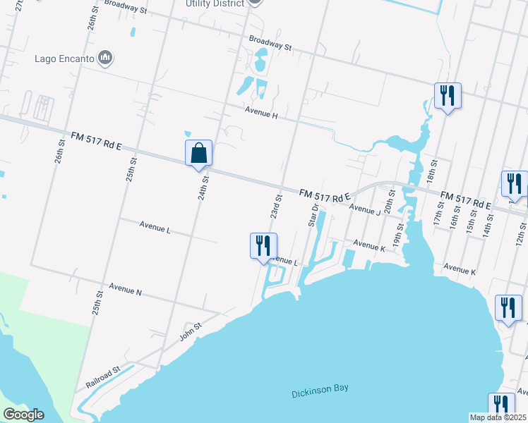 map of restaurants, bars, coffee shops, grocery stores, and more near 1006 23rd Street in San Leon