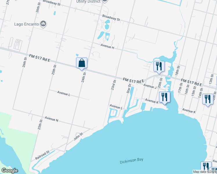 map of restaurants, bars, coffee shops, grocery stores, and more near 1006 23rd Street in San Leon