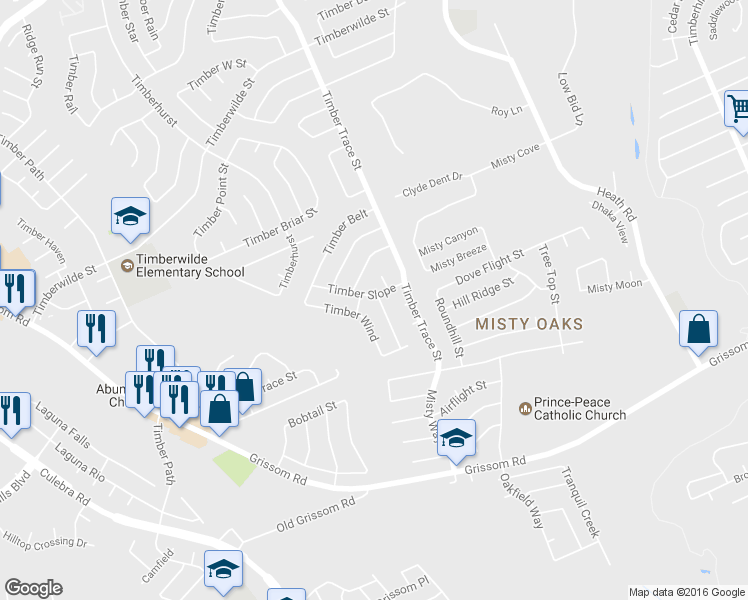 map of restaurants, bars, coffee shops, grocery stores, and more near 4943 Timber Whip in San Antonio