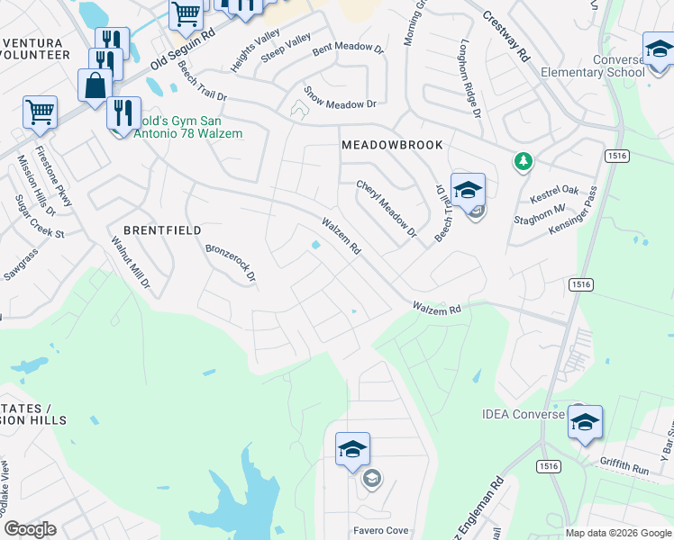 map of restaurants, bars, coffee shops, grocery stores, and more near 8225 Chestnut Barr Drive in Converse