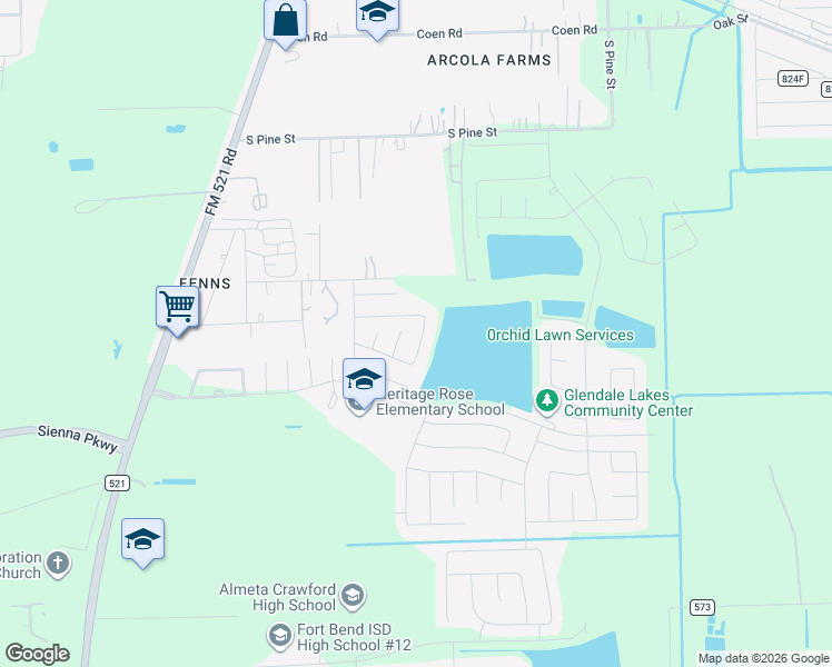 map of restaurants, bars, coffee shops, grocery stores, and more near 6826 Altadena Drive in Rosharon