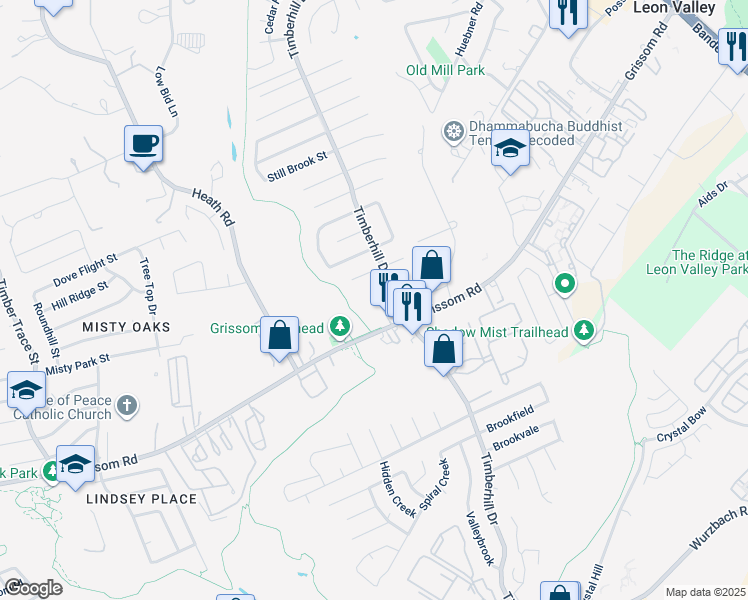 map of restaurants, bars, coffee shops, grocery stores, and more near 7131 Grissom Road in San Antonio