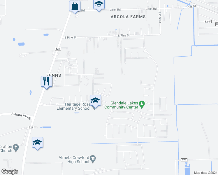 map of restaurants, bars, coffee shops, grocery stores, and more near 6826 Altadena Drive in Rosharon